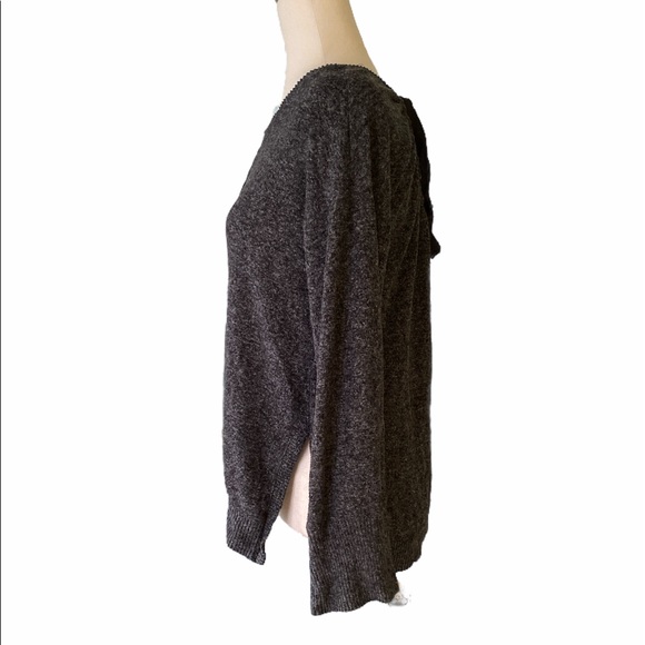 Anthropologie Saturday Sunday Gray Tie Back Ribbon Sweater Top - S - Picture 4 of 11